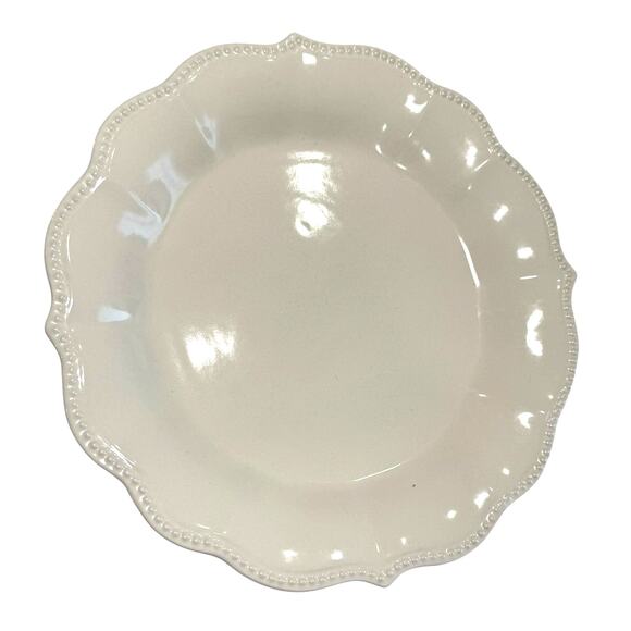 Pioneer Woman Paige Linen Ivory 11" Dinner Plate Ceramic Scalloped Beaded Edge - Picture 1 of 6